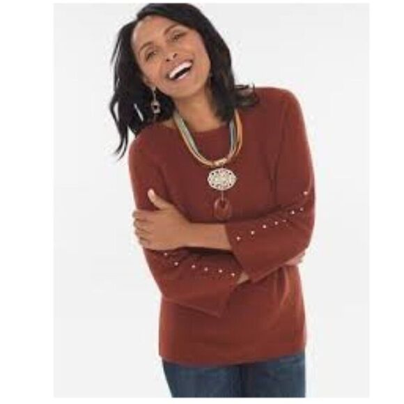 Chico's Sweater Size 1 (8)  Pullover Ribbed Knit - Picture 1 of 12